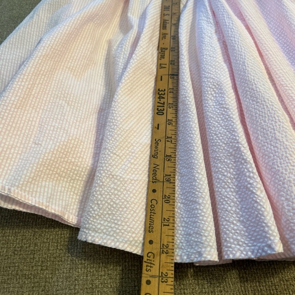 Ralph Lauren Pink Seersucker Gathered Flare Skirt Vertical Pin Stripes Midi SZ 2 - Picture 7 of 7